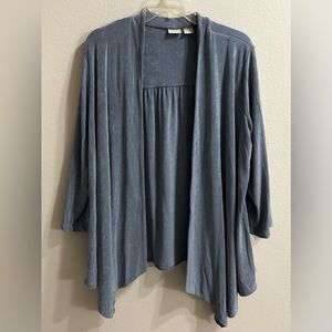 Chicos Travelers Cardigan Size 2 (LG) Slinky Knit Slate Gray No Iron Career Wear